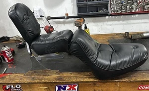 Harley Softail Heritage Mustang Seat Regal Duke With Chrome Back Rest As Shown . - Picture 1 of 23