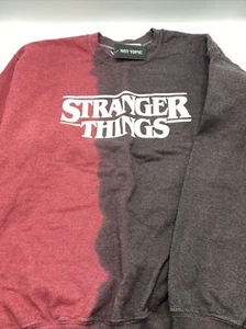 Hot Topic Stranger Things Split Dye Crew Neck Logo Sweater Black & Red Medium - Picture 1 of 3