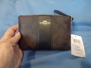 NUEVA BILLETERA COACH IM marrón negra muñeca cuero esquina cremallera CS602 B754 - Imagen 1 de 5