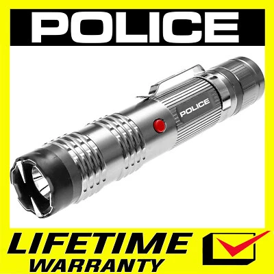 POLICE Stun Gun M12 Heavy Duty Metal Rechargeable LED Flashlight Grey