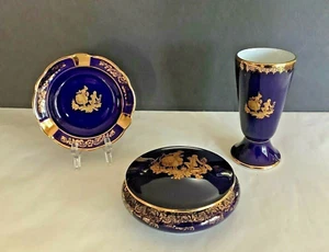 Set 3 Vintage Victorian Scene Limoges France Plate/Ashtray, Vase and Trinket Box - Picture 1 of 7