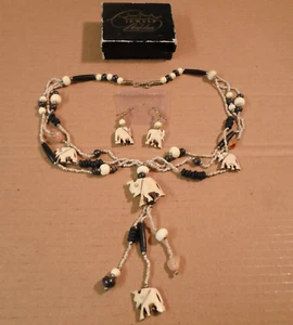 Vintage ! *Elephant* Jewelry Lot Earrings & Necklace Bone/Wood/Stone/Metal Set - Picture 1 of 4