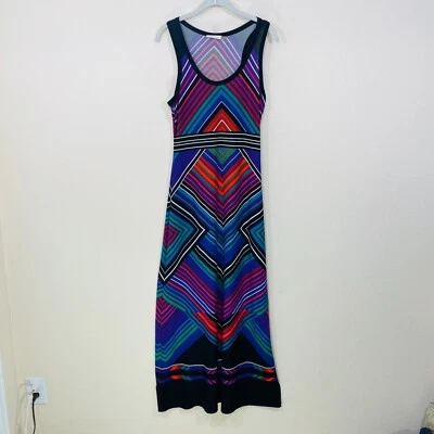 Calvin Klein Maxi Dress size 4 Sleeveless Geometric Pattern Multicolor Stretch - Image 1 of 4