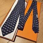 Authentic Hermes 100% Silk Made in France Blue Men's Neck Tie 7335 EA