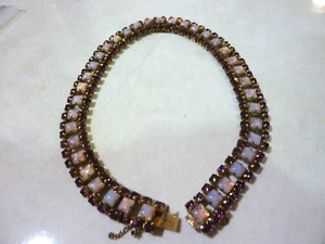 VINTAGE Art Deco PURPLE CRYSTAL MOONSTONE CHOKER Necklace 14'' - Picture 1 of 7