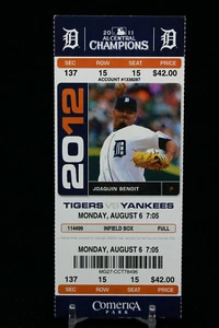 Detroit Tigers vs New York Yankees MLB Ticket w Stub 08/06/2012 Joaquin Benoit - Bild 1 von 2
