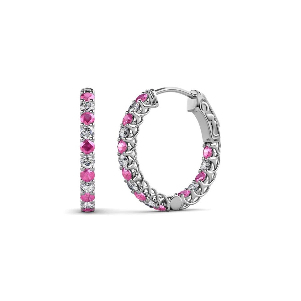 Pink Sapphire and Diamond Inside-Out Hoop Earrings 0.91 ctw 14K Gold JP:137881 - Image 1 of 1