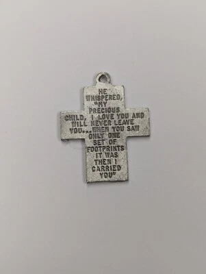 VINTAGE Footprints in the Sand Cross Pendant HE WHISPERED, "MY PRECIOUS CHILD... - Изображение 1 из 3