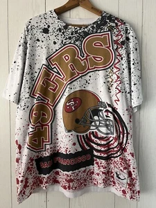 San Francisco 49ers Mitchell & Ness XL Burst Sublimated T-Shirt All Over Print - Picture 1 of 14