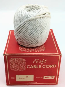 Vintage 100% Cotton Soft Cable Cord, White, 3/16” dia. No. 70, 9-oz., 165' - Picture 1 of 15