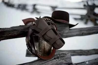 WESTERN LEATHER HOLSTER GUN BELT 44 / 45 BROWN HAND MADE COWBOY REVOLVER PISTOL - Image 1 of 3