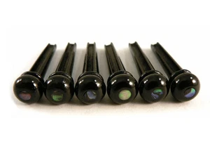 Guitar Ebony Pins 5.0/5.33/5.5mm Skirt with Abalone/MOP Dot 6 Pieces - Picture 1 of 18