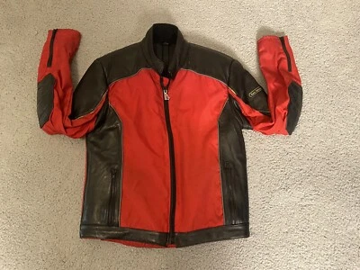 Jaqueta Hein Gericke Masculina Grande Couro Vermelho Motocicleta Corrida Cotovelo Estofamento Usado! - Imagem 1 de 4