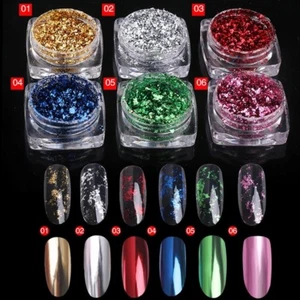 Nail Mirror Flakes Magic Foil Chrome Metallic Powder Shiny Sequins Decoration - Picture 1 of 21