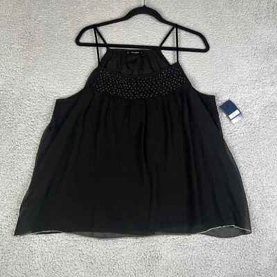 Lucky Brand Tank Top Women XL Black Pullover Gold Beaded Lined Lightweight New - Изображение 1 из 4