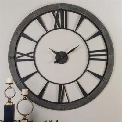 Uttermost Ronan 60" MDF Wood and Metal Wall Clock in Dark Rustic Bronze/Gray - Image 1 of 4