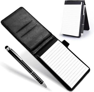 Pocket Notebook Holder with Pen, Mini Leather Notepad Memo Book Small Portable - Image 1 of 4