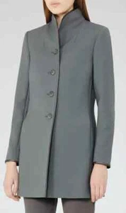 Reiss Bell Coat Jacket Satin Edge Womens Stand Up Collar 6-12 Uk £298 Moss Green - Picture 1 of 18