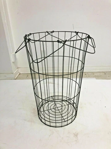 Vintage Wire Laundry Basket metal collapsible hamper country Industrial Bedroom Cover