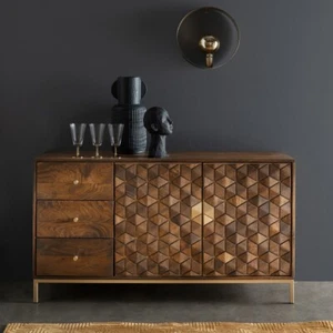 Sideboard Kommode 140x77cm Massivholz Mango & Metall goldfarbig NEU OVP!!! - Bild 1 von 6