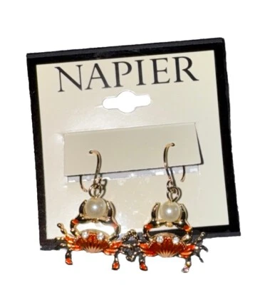 Серьги-капли Napier с искусственным жемчугом золотистым оранжевой эмалью океан море - Изображение 1 из 4