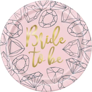 Bride to Be Hen Night Party Plates x 8 - Tableware - Gold & Pink - 23cm - Picture 1 of 4