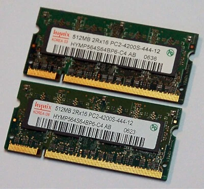 HYNIX Laptop 1GB DDR2 PC4200 RAM 2 X 512MB Sticks V000061770 Pair PC2-4200S-444 - Image 1 of 4