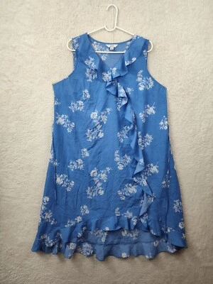 Vestido Croft Barrow Mujer 1X Azul Estampado Floral 100% Poliéster Volantes Ajuste Alto Bajo Foto 1 de 4