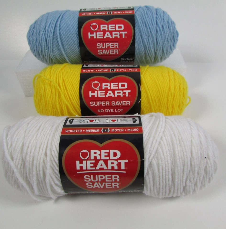 3 hilos Red Heart Super Saver blancos (0311) amarillo brillante (0324) azul claro (0381) Foto 1 de 4