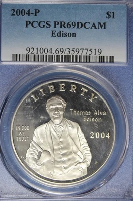 2004 P PCGS PR69DCAM EDISON COMMEMORATIVE DOLLAR #B50913 - Image 1 of 2
