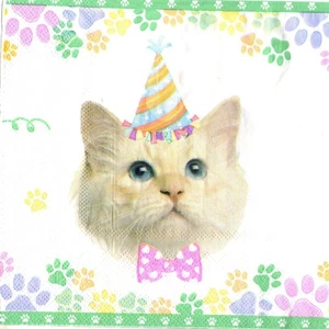 Serviettes en papier chat en fête. Paper napkins party cat - Picture 1 of 1