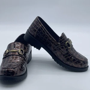 Easy Street Comfort Wave Brown Croc Print Block Heel Loafer Shoes Slip-on 6.5W - Picture 1 of 9