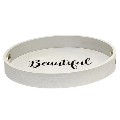 Bandeja decorativa de madeira redonda 13,75 pol. para servir penteadeira banheiro HG2013-GYB... - Imagem 1 de 4