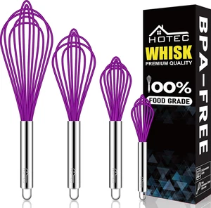 4 Stück Silikon Schneebesen Set, Draht Ballon Schneebesen Eierschläger, rutschfester Griff Wh - Bild 1 von 12