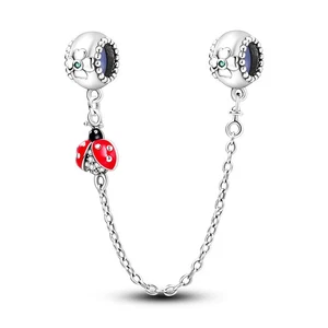 Dije de cadena de seguridad Ladybug de cuatro hojas MULA CIRCONITA CÚBICA para pulsera de plata de ley 925 - Imagen 1 de 5