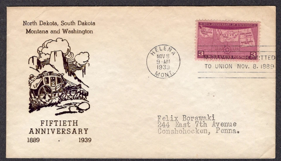 1939 Montana Statehood 50th  (Scott 858) - Ludwig Raised Ink Cachet FDC TD751 - Image 1 of 1