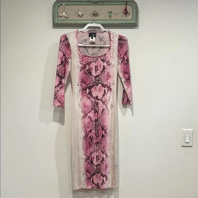 Vestido elástico vintage Just Cavalli rosa roxo estampa de cobra manga longa 40/4 - Imagem 1 de 4