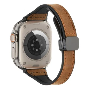 For Apple Watch 9 8 7 6 5 SE Ultra 2 Slim Leather+Silicone Band Strap 41/45/49mm - Picture 1 of 17