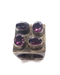 Vintage 900-Sterling Silber Equador Quadrat/Quadrat Lila Oval Edelstein Ring - Bild 1 von 13