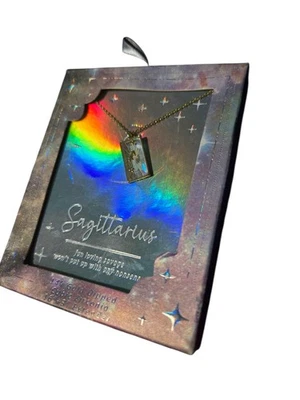 Collar Colgante Sagitario Zodiaco Vidrio Perforado Sumergido Oro 14k - Oro Foto 1 de 2