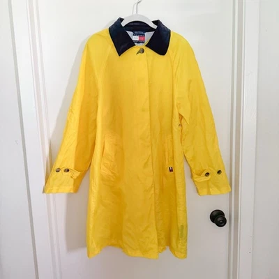 Gabardina para mujer Tommy Hilfiger amarilla lluvia MEDIANA azul marino cuello pana Y2K Foto 1 de 4