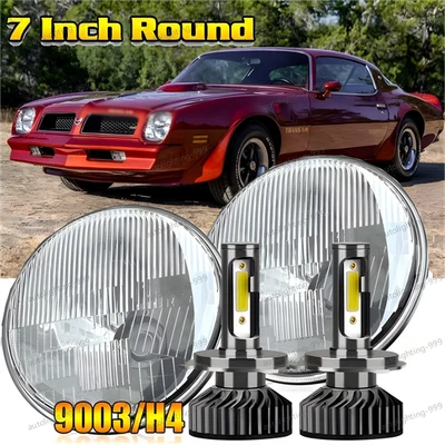 2x 7" Round LED Headlights Hi/Lo Beam Lamp For Pontiac Firebird 1970-1976 - Image 1 of 4