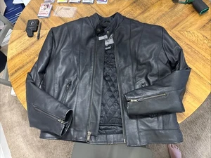 Vtg Unik Leather Mens Motorcycle Jacket Size 46 Heavy Duty, Removable Insulation - Picture 1 of 16