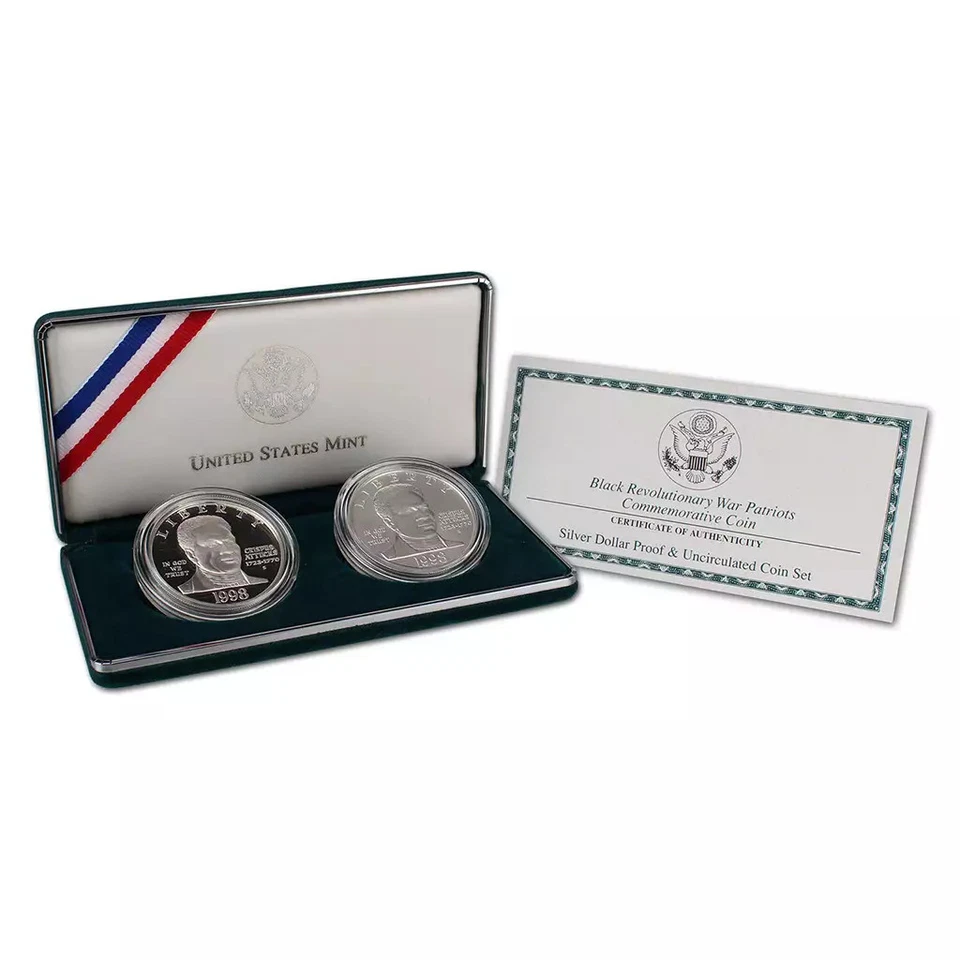 1998 Black Revolutionary Patriots Commemorative Silver Dollar Proof and Mint Set - Image 1 of 1