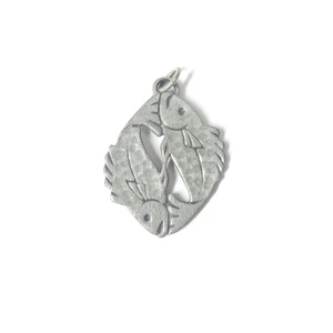 Pisces Fish Pendant Zodiac Sign Pewter? Vintage Signed - Picture 1 of 5