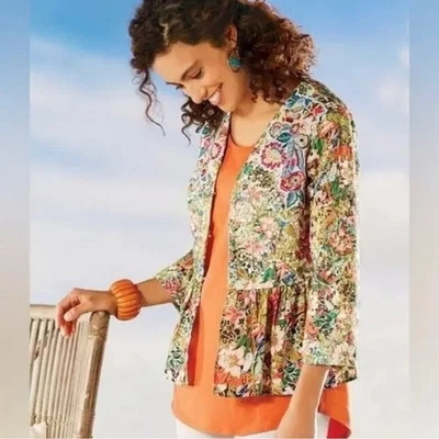 Chaqueta Ariege Soft Surroundings Collage Floral Bohemia Lagenlook Corte Encaje L Foto 1 de 4