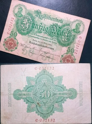 1906 Deutsches Reich 50 Mark Reichsbanknote C.032132 Kaiserzeit Geldschein Samml - Image 1 of 4