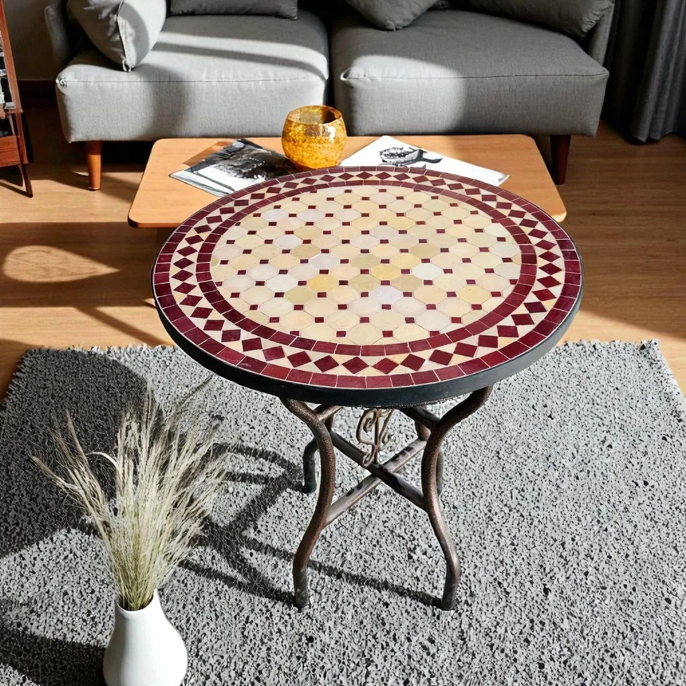 Zellij Round Patio & Garden Table, Luxury Outdoor Tile Dining Table, Custom - Image 1 of 4