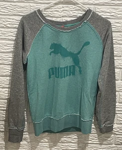 Sudadera Top Puma Para Mujer Pequeña Verde/Gris Manga Larga Cuello Redondo Logo - Imagen 1 de 12