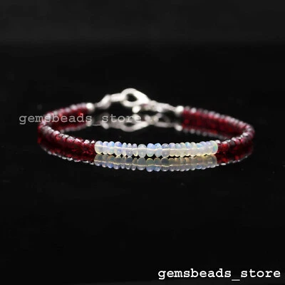 Ottobre Birthstone Rodolite Granato + Opale Etiope Rondelle Gemma Bracciale 7" - Immagine 1 di 4